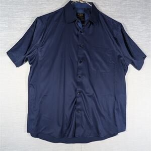 Flex Casual Button Down Shirt Mens Size Extra Large Blue Short Sleeve Italy